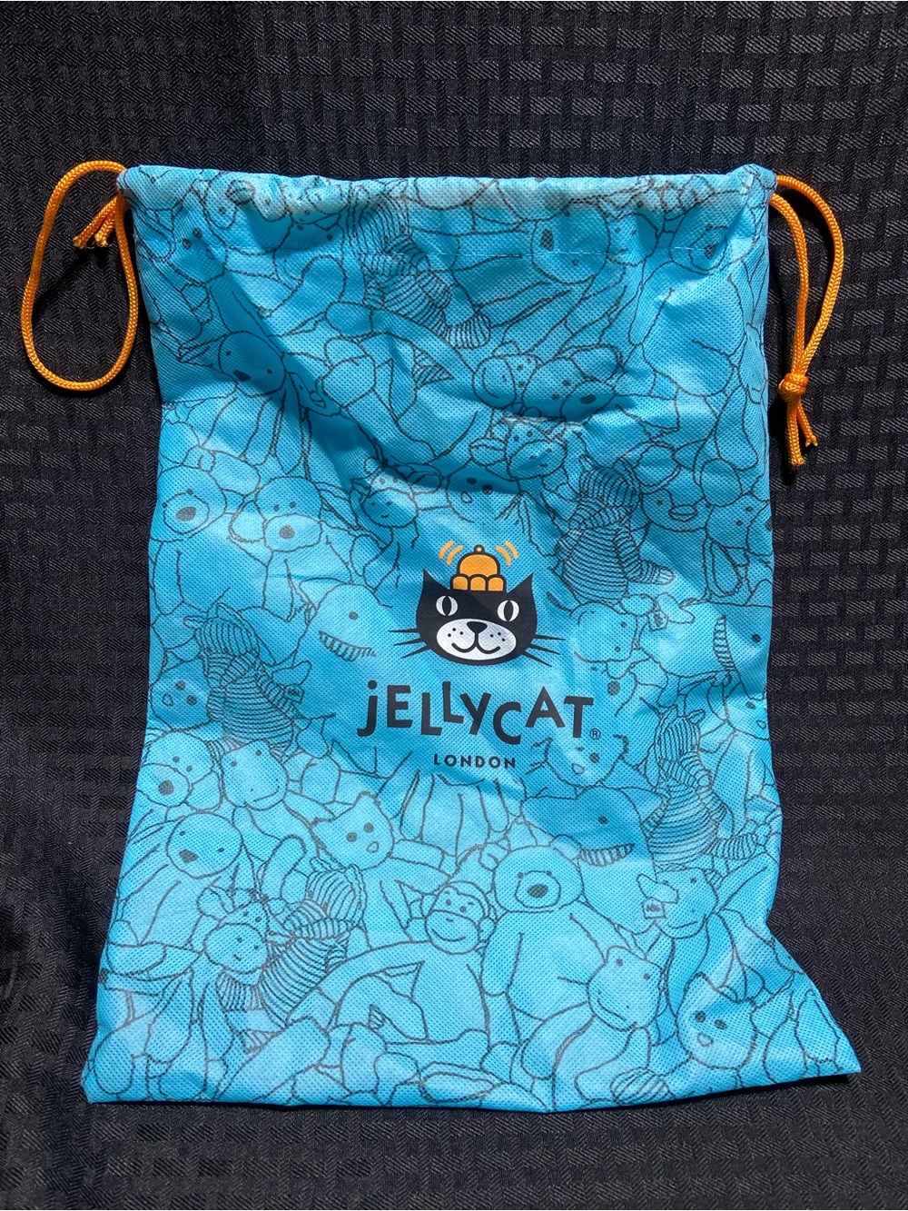 Jellycat Blue Plush-Print Drawstring Bag with Orange Cords